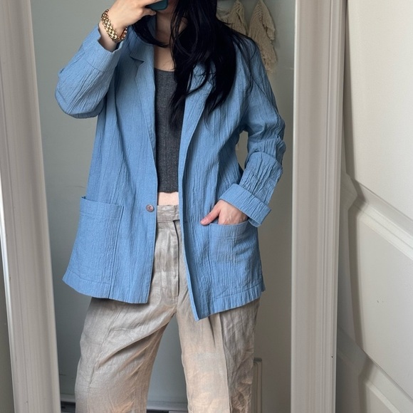 Vintage Jackets & Blazers - Vintage TanJay Textured Blue Blazer | Made in Canada 🇨🇦